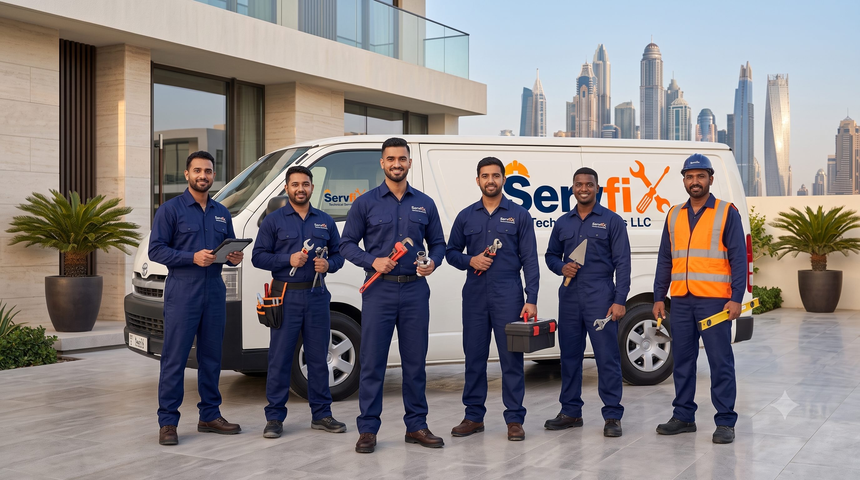 ServFix technical services team with branded van in Dubai